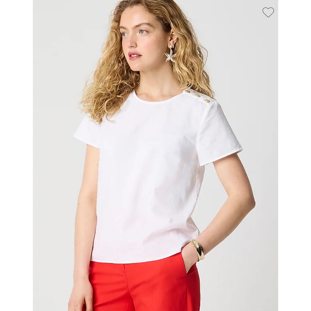 J Crew White Linen Blend Short Sleeve Top Gold Button Detail Women's XL NWT